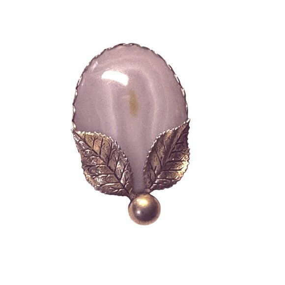 Vintage Purple Orca Agate Brooch Gold-Tone Leaf Natural Stone 2" - Picture 6 of 6